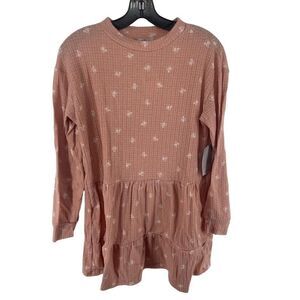Velvet Torch Women's Mini Tiered Dress Long Sleeve Floral Casual Peach Small